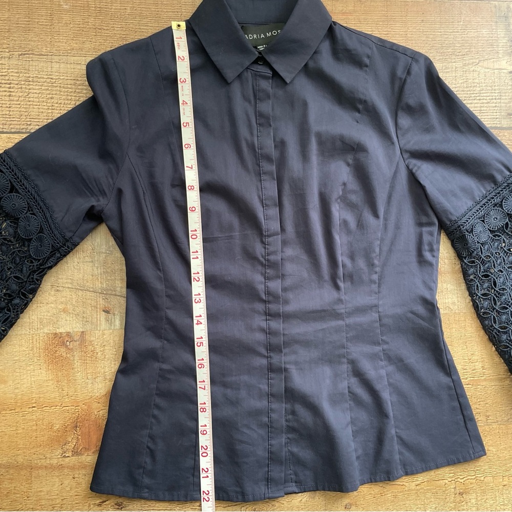 Adria Moss Ballon Puff Sleeve with Cutout Detail Cotton Button Down Shirt Navy - Picture 4 of 7